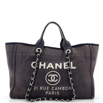 Chanel Deauville Tote Striped Mixed Fibers Medium