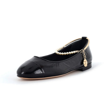 Chanel Women's Cap Toe Ankle Chain Ballerina Flats Leather