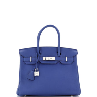 Hermes Birkin Handbag Blue Togo with Palladium Hardware 30