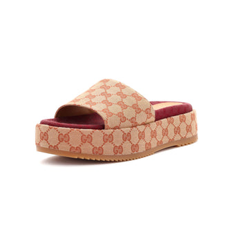 Gucci Women's Angelina Platform Slide Sandals GG Canvas
