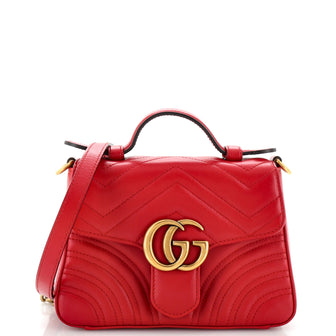 Gucci GG Marmont Top Handle Flap Bag Matelasse Leather Mini