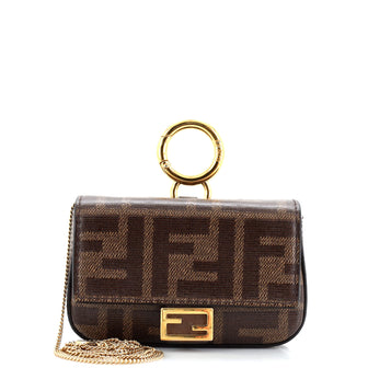 Fendi Chain Baguette Charm Bag Zucca Coated Canvas Nano
