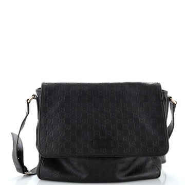 Gucci Flap Messenger Bag Guccissima Leather Large