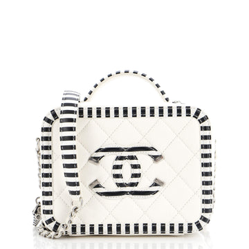 Chanel Filigree Vanity Case Quilted Caviar with Striped Leather Small