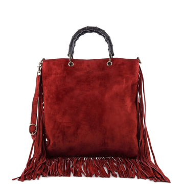 Gucci Bamboo Fringe Shopper Tote Suede Tall