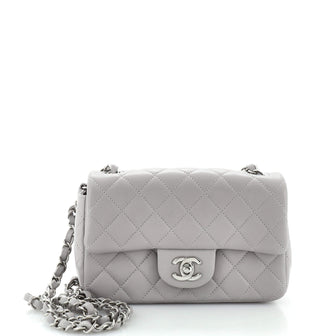 Chanel Classic Single Flap Bag Quilted Lambskin Mini Gray 2728674