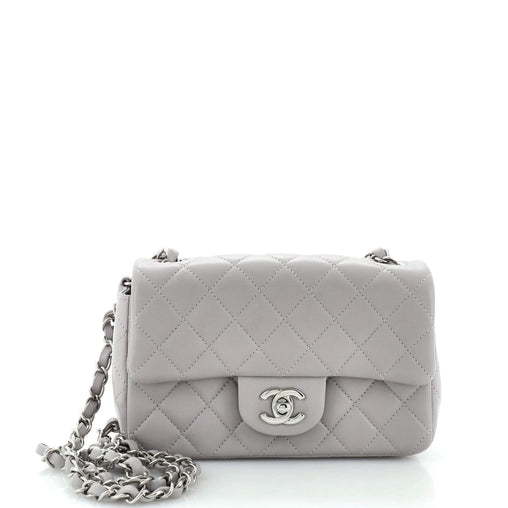 Chanel Classic Single Flap Bag Quilted Lambskin Mini Gray 2728674
