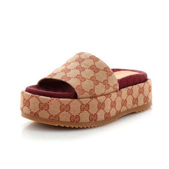 Gucci Women's Angelina Platform Slide Sandals GG Canvas