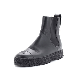 Chanel Women's CC Turnlock Cap Toe Chelsea Boots Leather