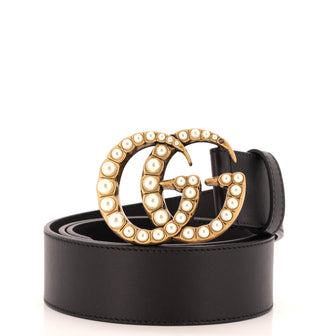 Gucci Pearly GG Marmont Belt Leather Wide