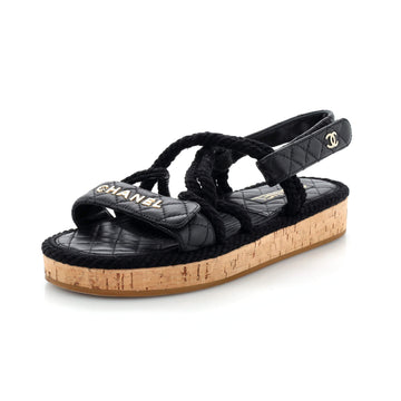 Chanel Women's Cord Velcro Dad Sandals Quilted Leather and Cork