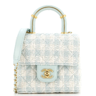 Chanel Crush Top Handle Flap Bag Quilted Tweed Mini