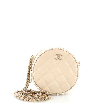 Chanel Round Clutch with Chain Quilted Calfskin with Pearl Detail