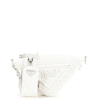Prada Triangle Logo Zip Crossbody Bag Crochet Raffia Small