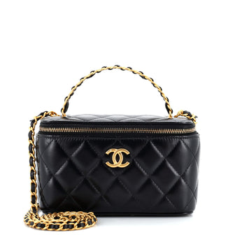 Chanel Pick Me Up Logo Handle Vanity Case with Chain Quilted Lambskin Small