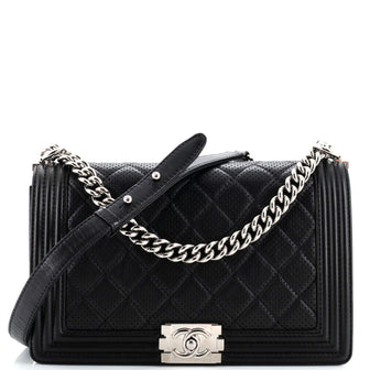 Chanel Boy Flap Bag Quilted Perforated Lambskin Old Medium