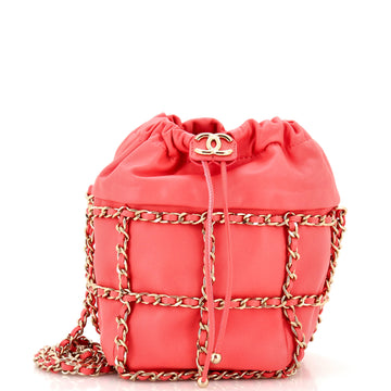 Chanel Chain Frame CC Drawstring Bucket Bag Lambskin Mini