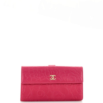 Chanel CC Flap Wallet Camellia Lambskin Long