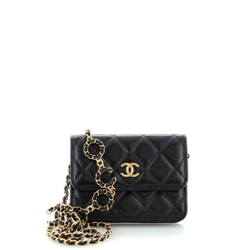 Chanel Miss Coco Strap Flap Clutch with Chain Quilted Caviar Mini