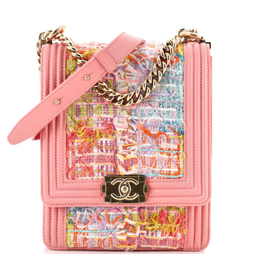 Chanel North South Boy Flap Bag Quilted Tweed Small