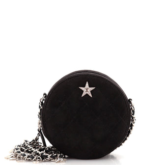Chanel Star Round Clutch with Chain Quilted Suede with Crystal Embellished Charms