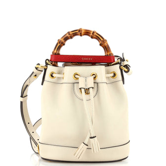 Gucci Diana NM Bamboo Drawstring Bucket Bag Leather Mini