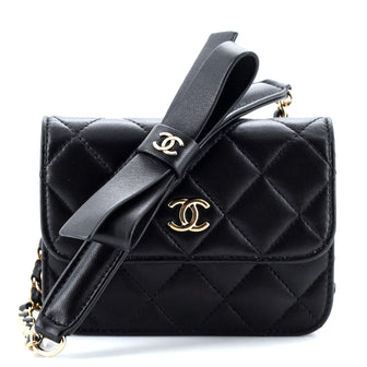 Chanel Bow Strap Card Holder on Chain Quilted Lambskin
