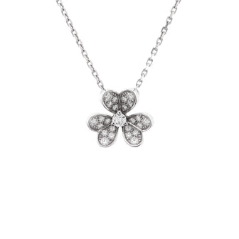 Van Cleef & Arpels Frivole Pendant Necklace 18K White Gold with Pave Diamonds Mini