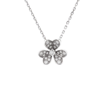 Van Cleef & Arpels Frivole Pendant Necklace 18K White Gold with Pave Diamonds Mini