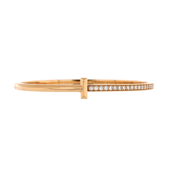 Tiffany & Co. T1 Hinged Bangle Bracelet 18K Rose Gold with Diamonds Narrow