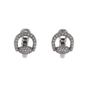Gucci Horsebit Stud Earrings 18K White Gold and Pave Diamonds