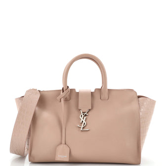 Saint Laurent Monogram Cabas Downtown Leather with Crocodile Embossed Leather Small