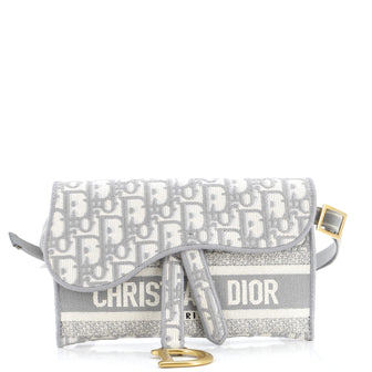 Christian Dior Saddle Slim Belt Pouch Logo Embroidered Oblique Canvas