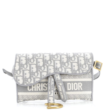 Christian Dior Saddle Slim Belt Pouch Logo Embroidered Oblique Canvas