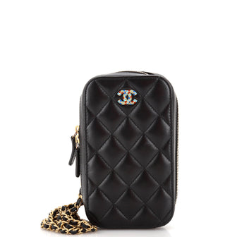 Chanel Zip Around Phone Case with Chain Quilted Lambskin with Enamel