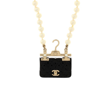 Chanel Flap Bag Chain Pendant Necklace Quilted Metal and Resin