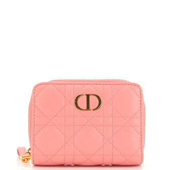 Christian Dior Caro Zipped Wallet Cannage Quilt Grained Calfskin Compact