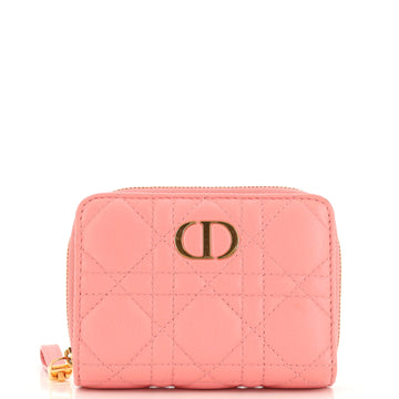 Christian Dior Caro Zipped Wallet Cannage Quilt Grained Calfskin Compact
