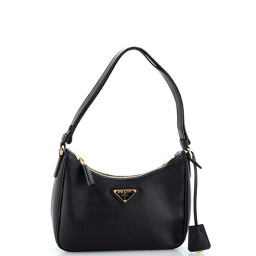 Prada Adjustable Handle Zip Hobo Saffiano Leather Mini