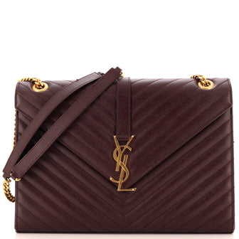 Saint Laurent Classic Monogram Envelope Satchel Matelasse Chevron Leather Large
