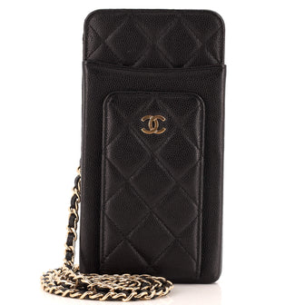 Chanel O Phone Holder Crossbody Bag Quilted Caviar