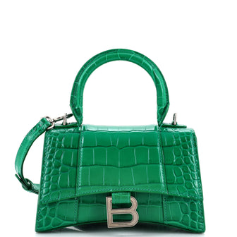 Balenciaga Hourglass Top Handle Bag Crocodile Embossed Leather XS