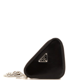 Prada Triangle Pouch Bag with Chain Brushed Leather Mini