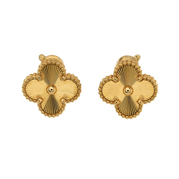 Van Cleef & Arpels Vintage Alhambra Earrings Guilloche 18K Yellow Gold
