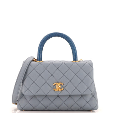 Chanel Coco Top Handle Bag Quilted Caviar with Lizard Embossed Handle Mini