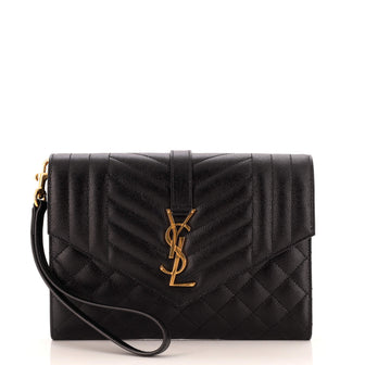 Saint Laurent Classic Monogram Envelope Wristlet Clutch Mixed Matelasse Leather