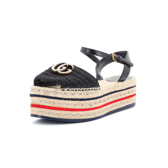 Gucci Women’s Pearly GG Platform Espadrille Sandals Crochet Cotton