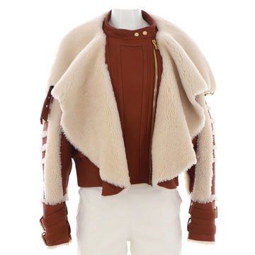 Balmain Women's Buckle Motorcycle Jacket Leather and Shearling