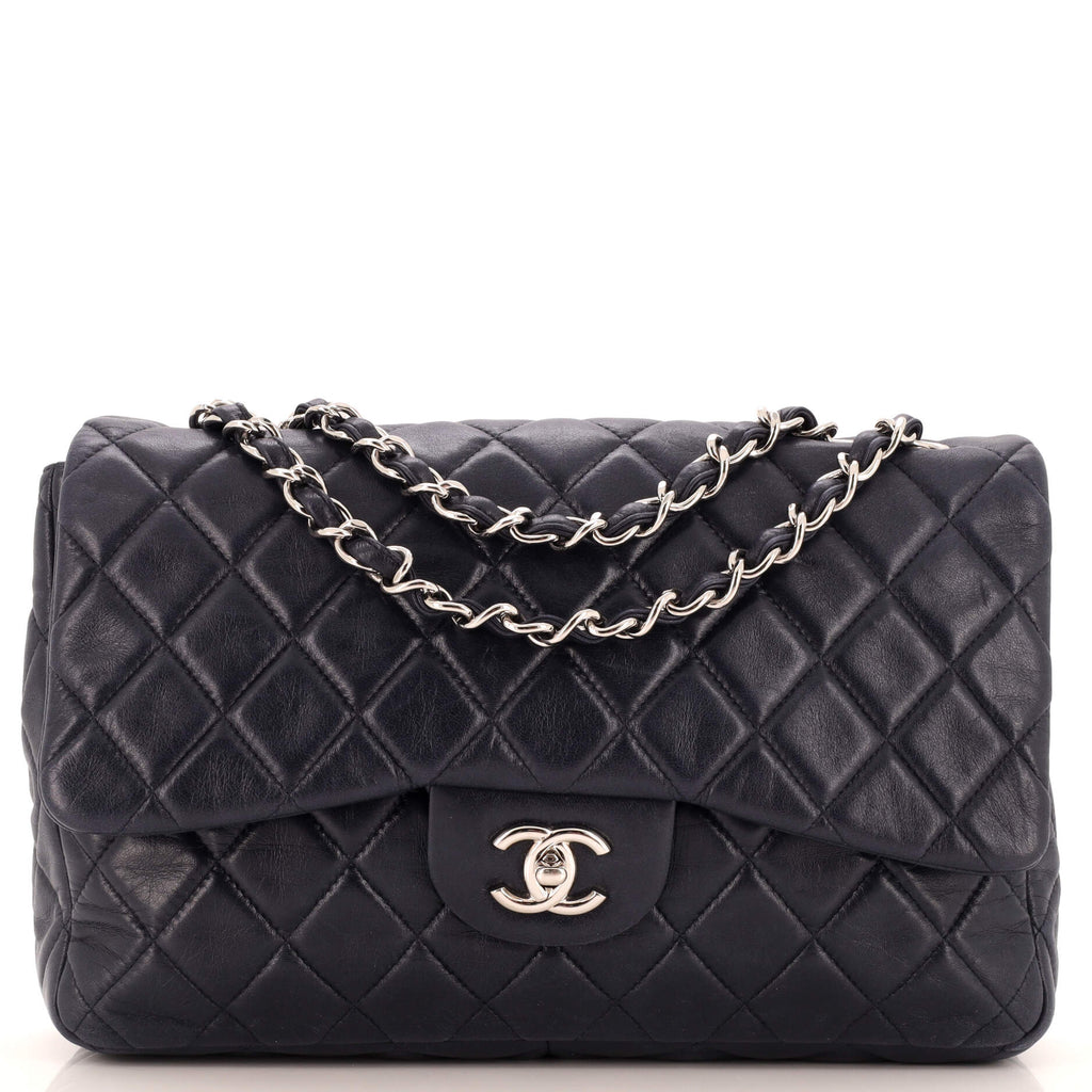CHANEL 楽1番 Chanel Classic Single Flap Bag Quilted Lambskin Jumbo Blue 2757111