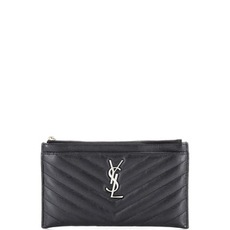 Saint Laurent Classic Monogram Double Zip Wallet Matelasse Chevron Leather